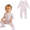 Load image into Gallery viewer, Footie Pajamas for Baby Girls – Sleepers in Viscose from Bamboo with 2-Way Zipper & Ruffle Trim