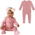 Load image into Gallery viewer, Footie Pajamas for Baby Girls – Sleepers in Viscose from Bamboo with 2-Way Zipper & Ruffle Trim