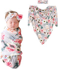 Load image into Gallery viewer, Swaddle Blanket & Headband Set – Viscose from Bamboo Stretchy Baby Swaddle for Newborn Girls, Receiving Blanket or Nursing Cover