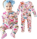 Load image into Gallery viewer, Footie Pajamas for Baby Girls – Sleepers in Viscose from Bamboo with 2-Way Zipper & Ruffle Trim
