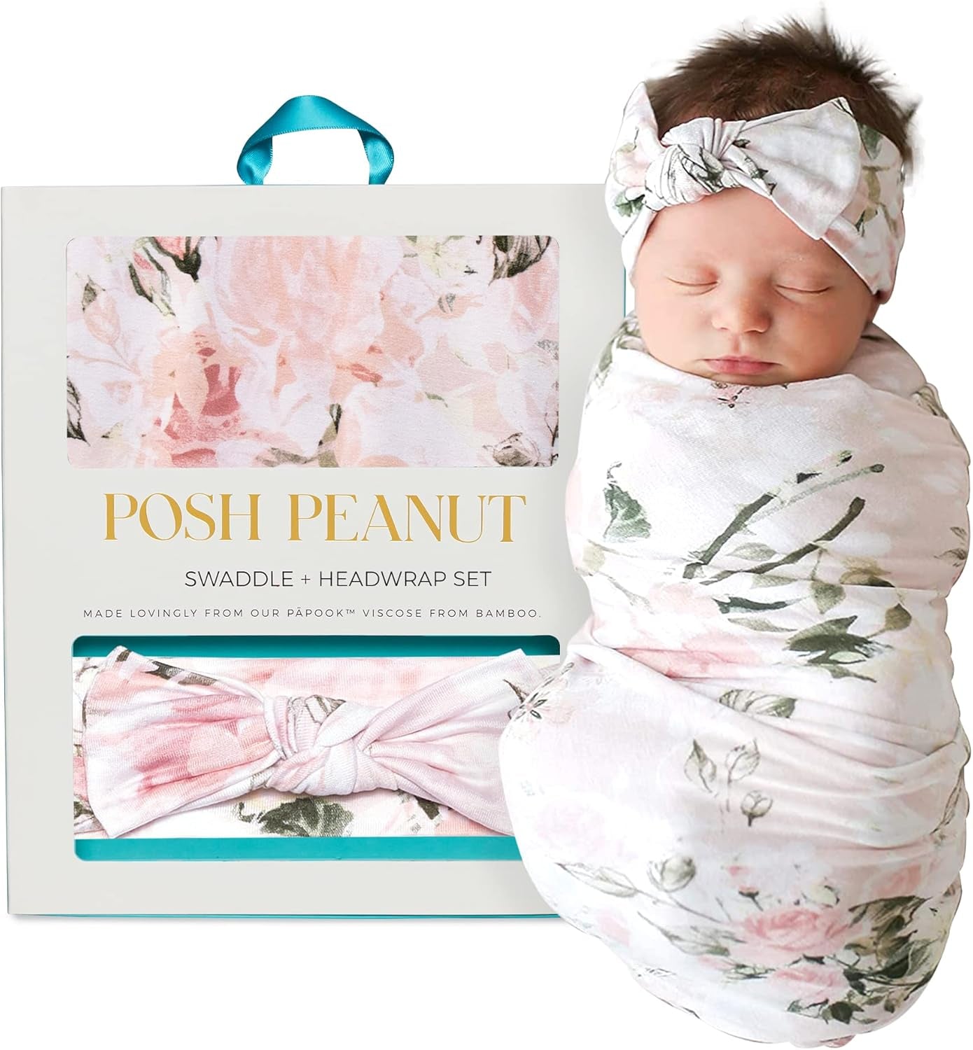 Swaddle Blanket & Headband Set – Viscose from Bamboo Stretchy Baby Swaddle for Newborn Girls, Receiving Blanket or Nursing Cover