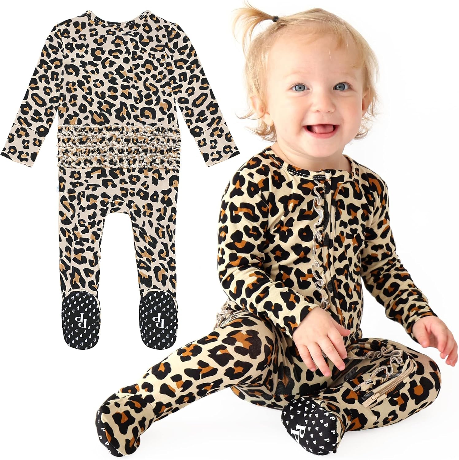 Footie Pajamas for Baby Girls – Sleepers in Viscose from Bamboo with 2-Way Zipper & Ruffle Trim