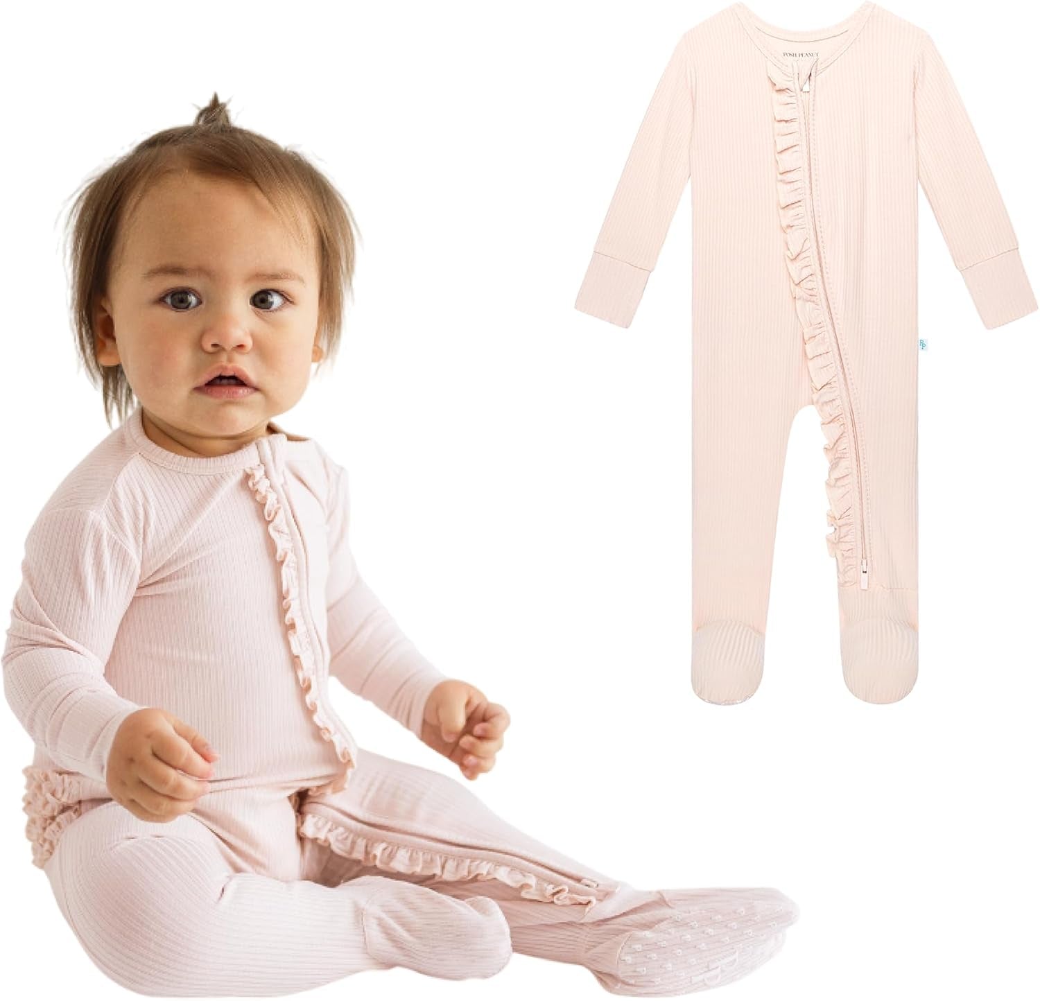 Footie Pajamas for Baby Girls – Sleepers in Viscose from Bamboo with 2-Way Zipper & Ruffle Trim