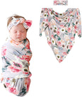 Swaddle Blanket & Headband Set – Viscose from Bamboo Stretchy Baby Swaddle for Newborn Girls, Receiving Blanket or Nursing Cover