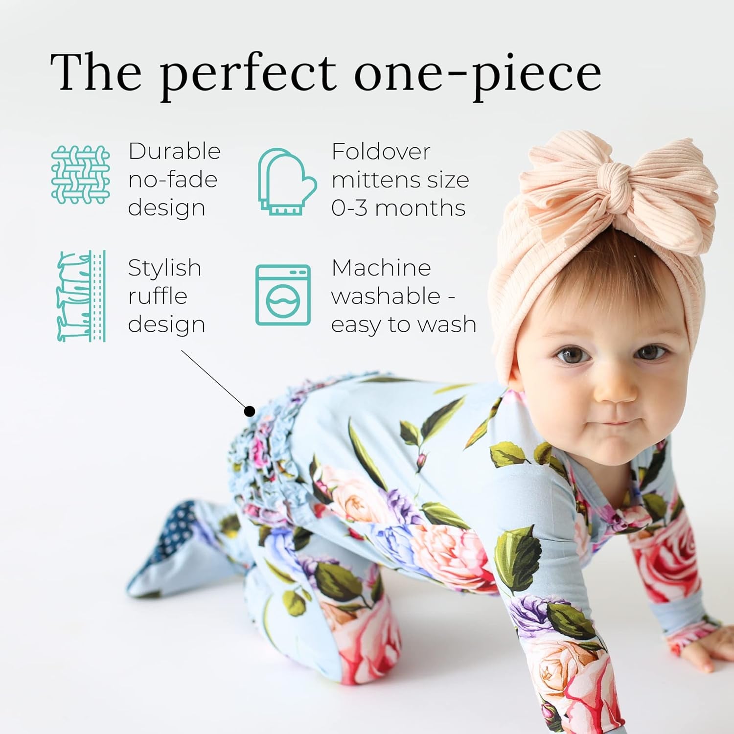 Footie Pajamas for Baby Girls – Sleepers in Viscose from Bamboo with 2-Way Zipper & Ruffle Trim