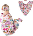 Swaddle Blanket & Headband Set – Viscose from Bamboo Stretchy Baby Swaddle for Newborn Girls, Receiving Blanket or Nursing Cover