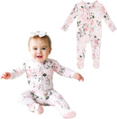 Footie Pajamas for Baby Girls – Sleepers in Viscose from Bamboo with 2-Way Zipper & Ruffle Trim
